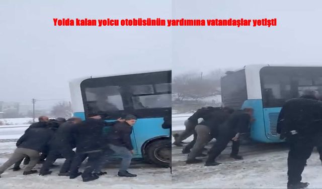 Yolda Kalan Yolcu Otobüsüne Vatandaşlardan Destek