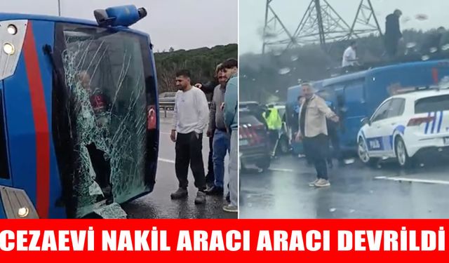 Eyüpsultan'da cezaevi nakil aracı devrildi