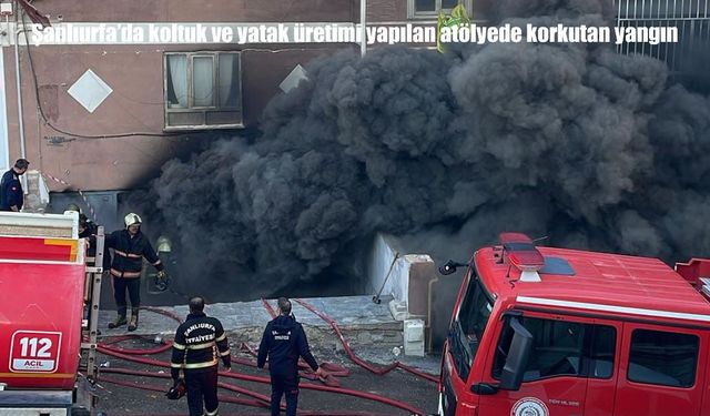 Şanlıurfa’da koltuk ve yatak üretimi yapılan atölyede yangın