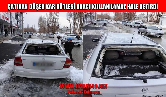 Hasköy’de çatıdan düşen kar kütlesi, park halindeki otomobile zarar verdi