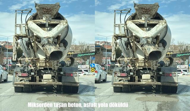 Elazığ’da mikserden taşan beton asfalt yola döküldü