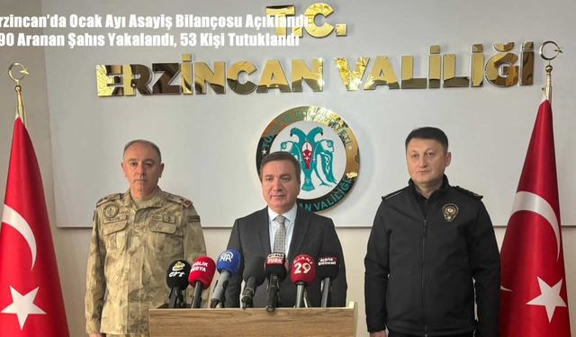 Erzincan’da Ocak Ayı Asayiş Bilançosu Açıklandı: 190 Aranan Şahıs Yakalandı, 53 Kişi Tutuklandı