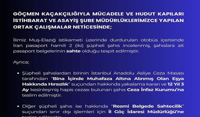Bingöl’de sahte pasaportlu 2 şüpheli yakalandı