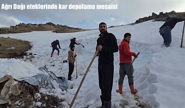 Ağrı Dağı eteklerinde kar depolama mesaisi