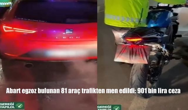 Abart egzoz bulunan 81 araç trafikten men edildi: 901 bin lira ceza