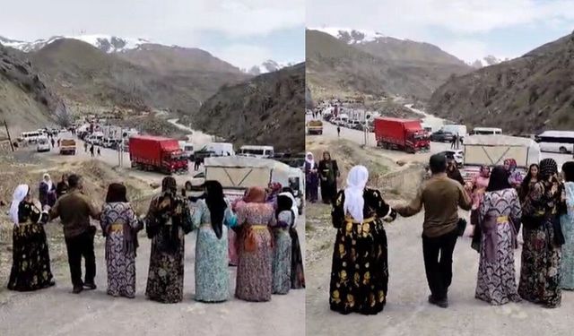 Hakkari-Van Yolunda Heyelan: Nişan Konvoyu Yolda Kaldı, Halayla Beklediler