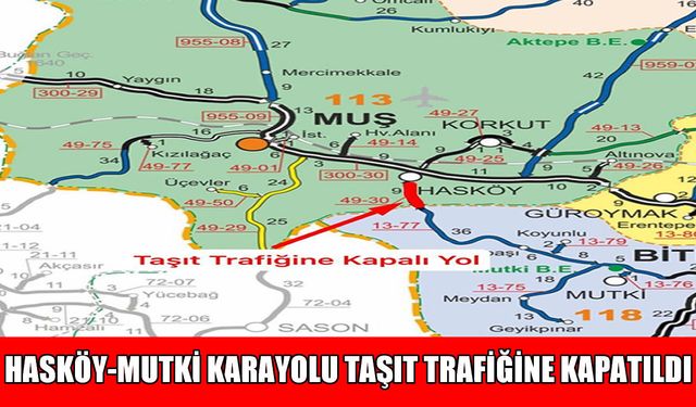 Hasköy-Mutki karayolu kar ve tipi nedeniyle ulaşıma kapandı