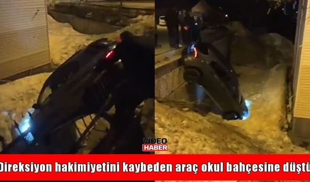 Bitlis’te korkutan kaza: Otomobil okul bahçesine düştü