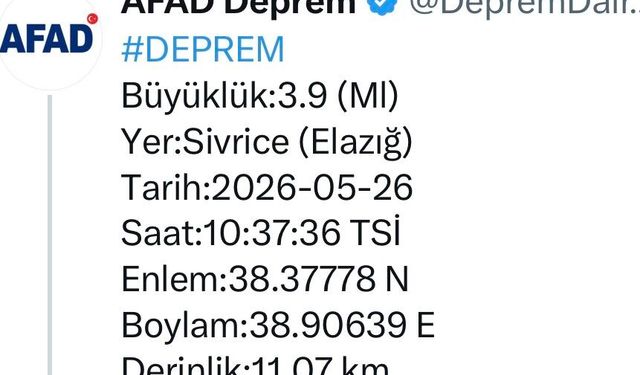 Elazığ’da bir deprem daha meydana geldi