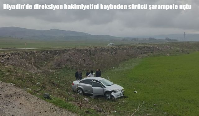 Diyadin’de kontrolden çıkan otomobil şarampole uçtu