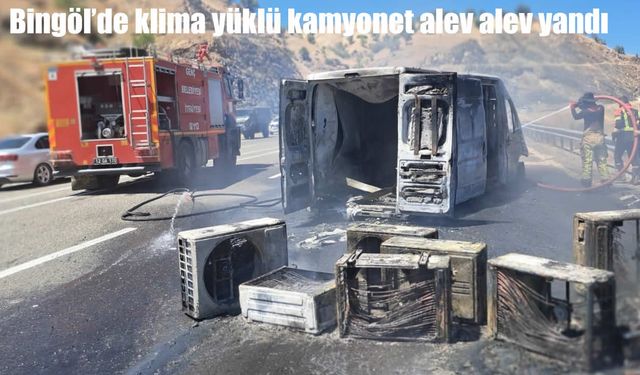 Bingöl'de klima yüklü kamyonet alev alev yandı
