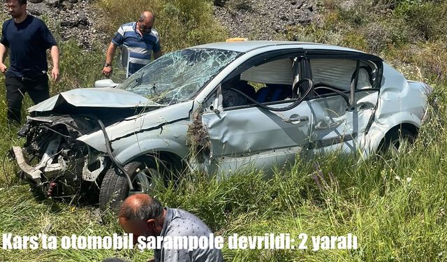 Kars'ta otomobil şarampole devrildi: 2 yaralı
