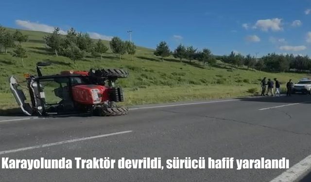 Ardahan-Kars kara yolunda traktör devrildi: Sürücü hafif yaralandı