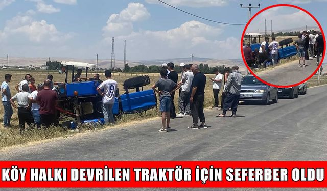 Muş'ta korkutan kaza: Köylüler devrilen traktör için seferber oldu
