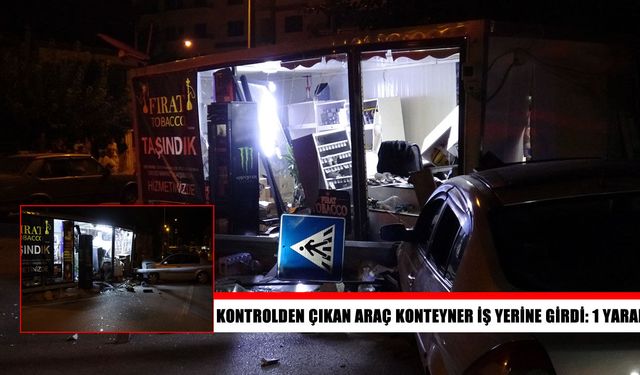 Malatya’da kontrolden çıkan otomobil konteyner iş yerine daldı: 1 yaralı