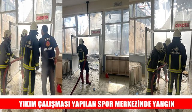 Yıkım çalışmaları süren spor merkezinde yangın paniği