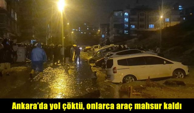 Sağanak sonrası yol çöktü: Onlarca araç mahsur kaldı