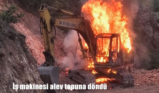 Erzurum’da iş makinesi alev topuna döndü