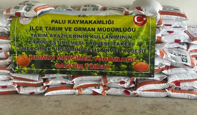 Palu'da üreticilere yüzde 70 hibeli kırmızı mercimek tohumu dağıtıldı