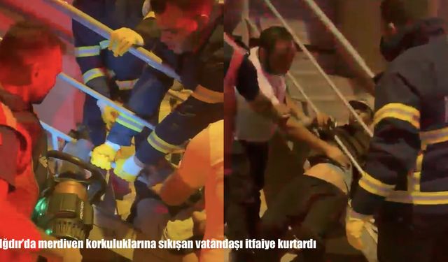 Iğdır'da merdiven korkuluklarına sıkışan vatandaşı itfaiye kurtardı