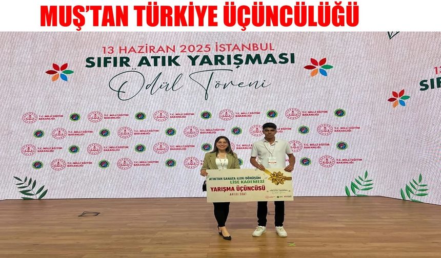 Muşlu öğrenci Yunus Güler, ‘Sıfır Atık Yarışması'nda Türkiye üçüncüsü oldu