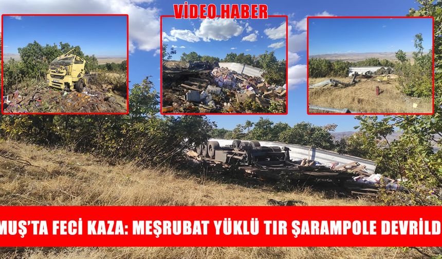 Muş’ta meşrubat yüklü tır devrildi