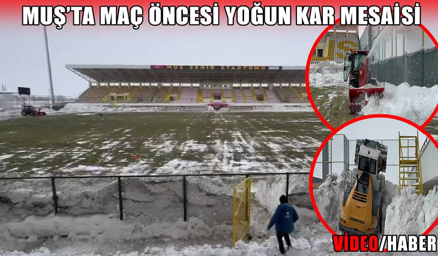 Muşspor-Kırklarelispor maçı öncesi sahada yoğun kar mesaisi