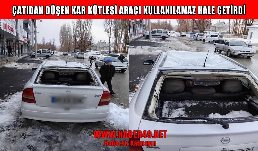 Hasköy’de çatıdan düşen kar kütlesi, park halindeki otomobile zarar verdi