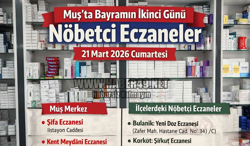 Muş’ta bayramın ikinci günü nöbetçi eczaneler belli oldu