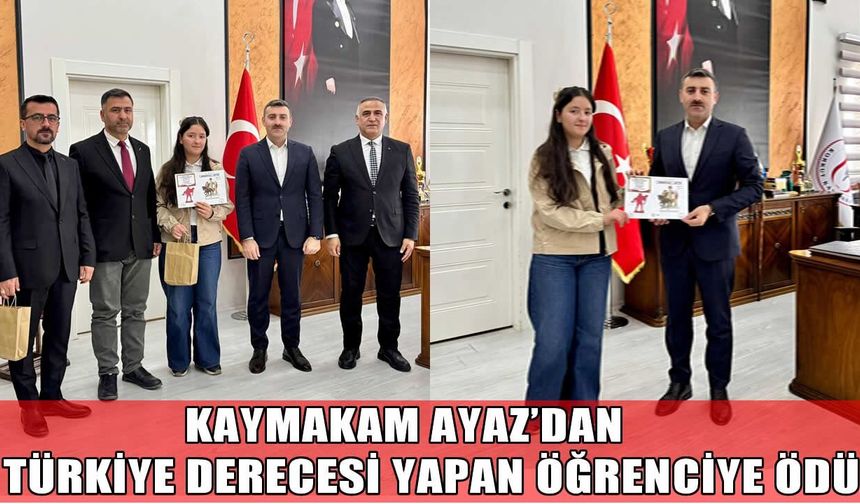 Korkut kaymakamı Ayaz’dan Türkiye Üçüncüsü Nupelda’ya ödül