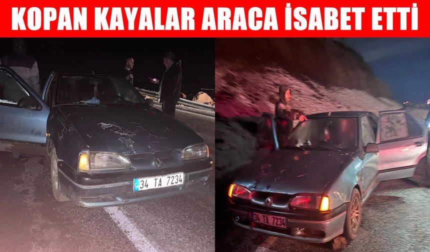 Muş-Kulp karayolunda kayalar yola indi: 4 kişilik aile facianın eşiğinden döndü