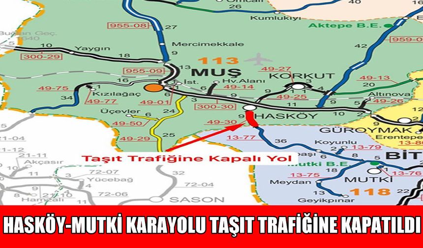 Hasköy-Mutki karayolu kar ve tipi nedeniyle ulaşıma kapandı